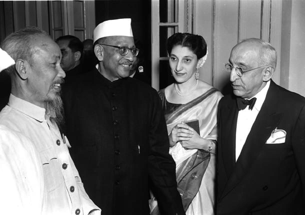 Dr. Ho Chi-Minh, President of the Democratic Republic of Vietnam being introduced to Shri H.P. Mody, Ex-Governor of Bombay at a Buffet Dinner given in his honour by the Governor of Bombay in February, 1958 / Photo from GOI Photo Division